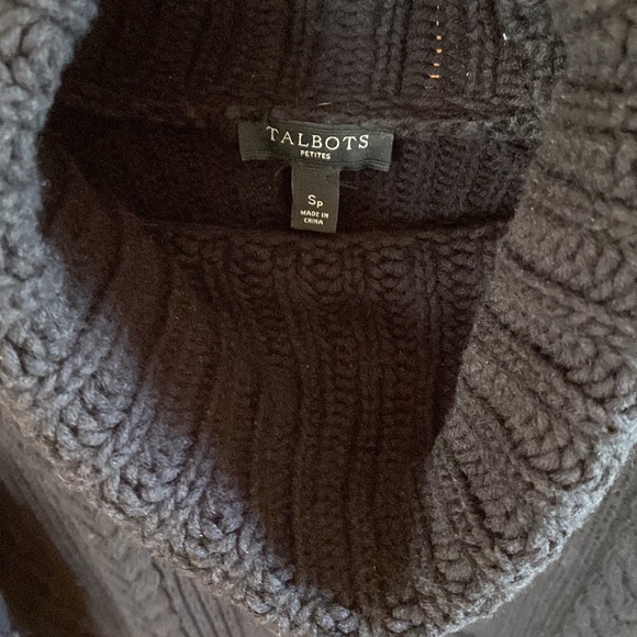 Women’s Talbots black cowl neck cable knit sweater size ps but fit is medium - Picture 2 of 4